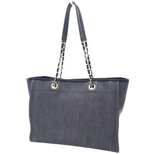 Chanel Canvas Shoulder Deauville Coco Navy Bag Chain Mark